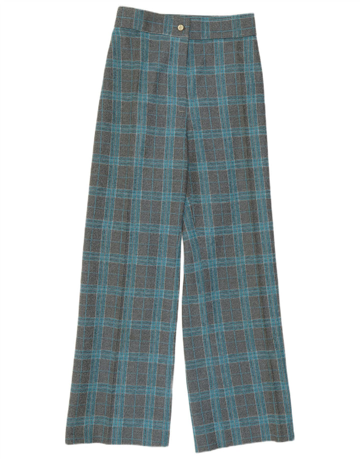 VINTAGE Ženske ležerne hlače širokih nogavica visokog struka W27 L29 sive karirane