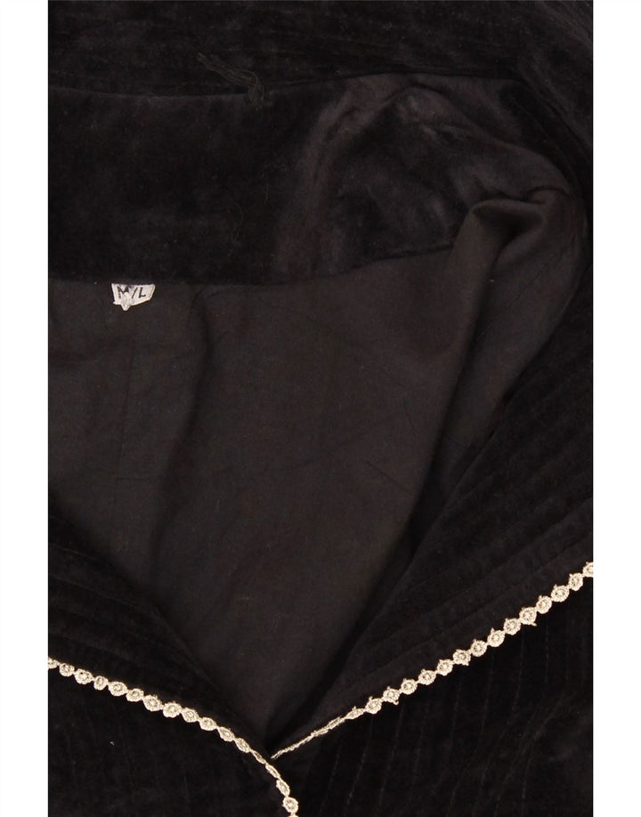 VINTAGE Womens Velvet Overcoat UK 14 Medium Black Cotton Vintage Vintage and Second-Hand Vintage from Messina Hembry 