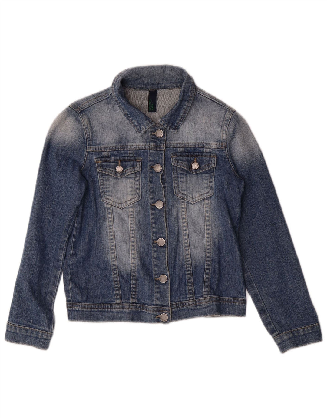 BENETTON Girls Denim Jacket 7-8 Years Medium  Blue Cotton
