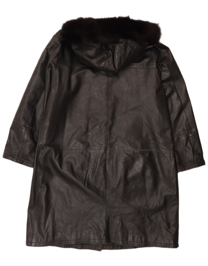 Vintage ženski kožni kaput s kapuljačom IT 48 XL crni