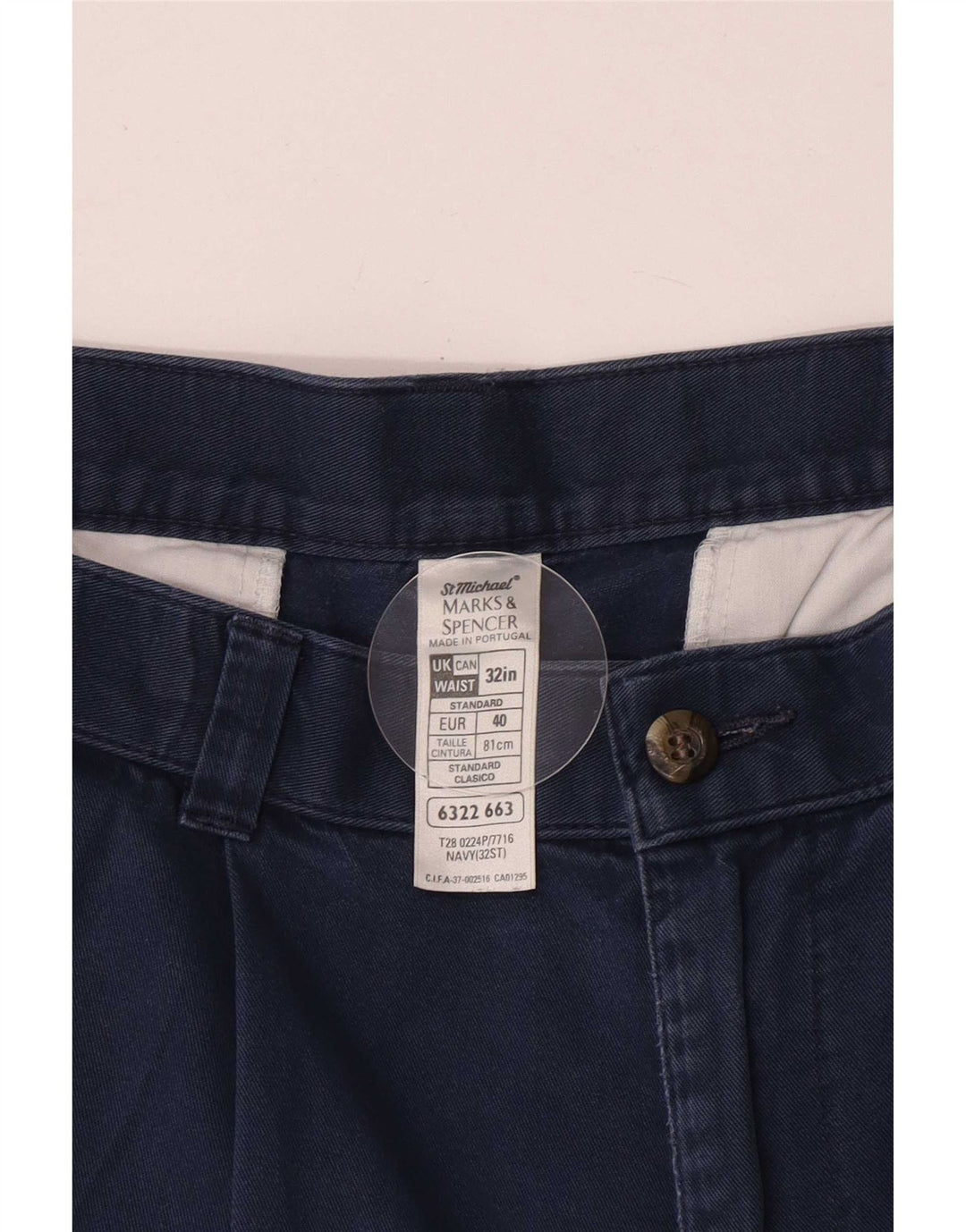 Marks & Spencer muške kratke chino hlače s štipaljkama W32 srednje tamnoplavi pamuk