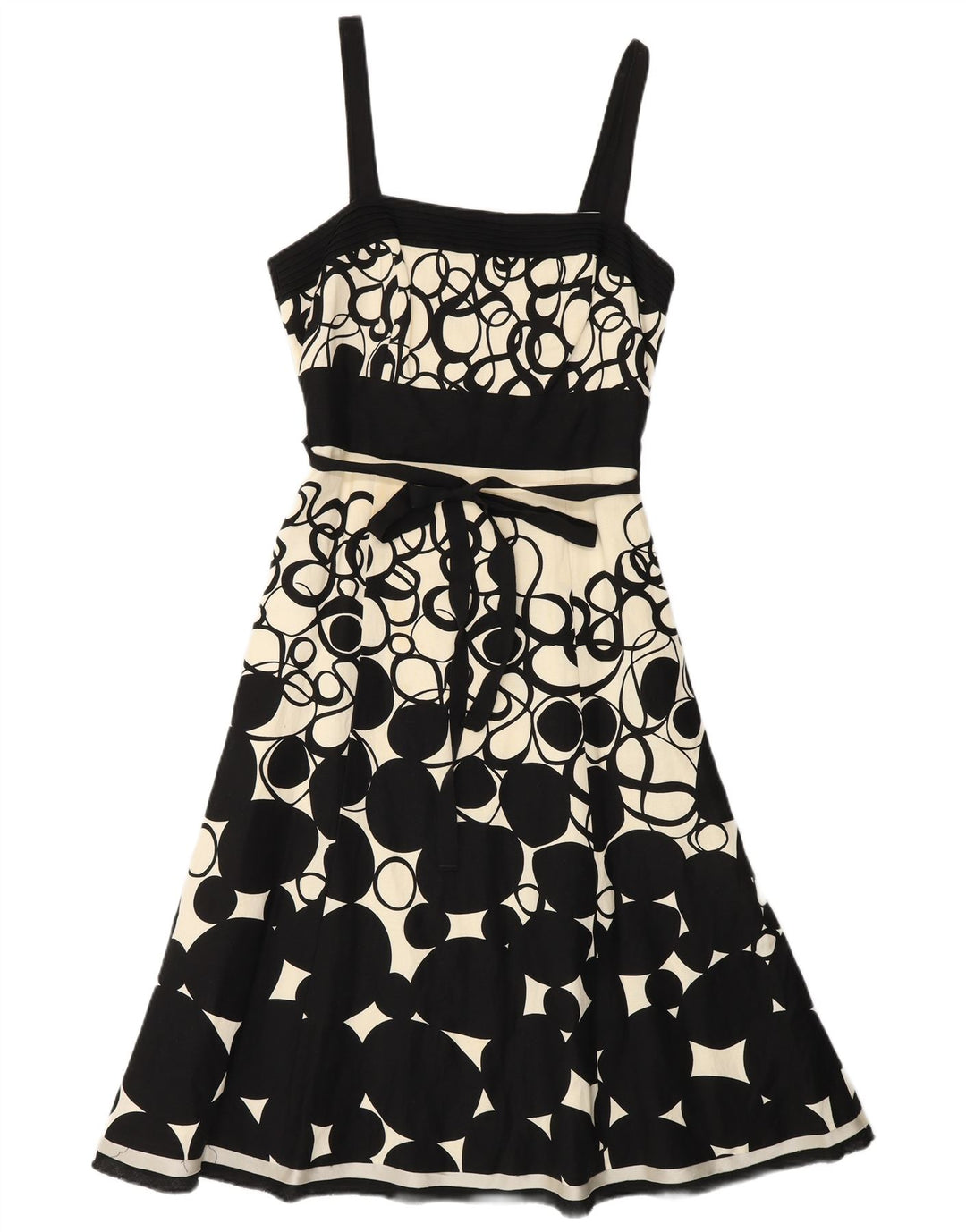 MONSOON ženska haljina A-kroja bez rukava UK 10 Mala crna geometrijska lanena haljina