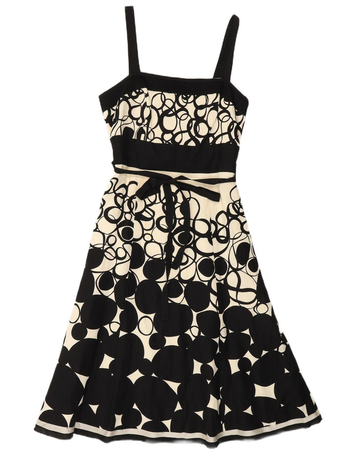 MONSOON ženska haljina A-kroja bez rukava UK 10 Mala crna geometrijska lanena haljina