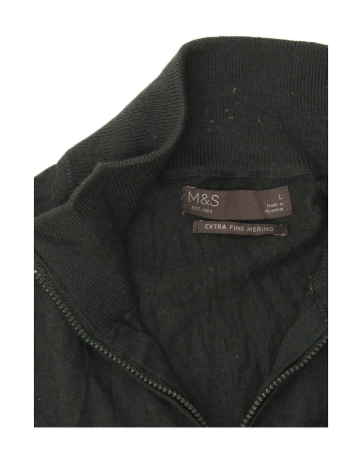 Marks & Spencer muški džemper s izrezom i velikim zelenim merino vunom