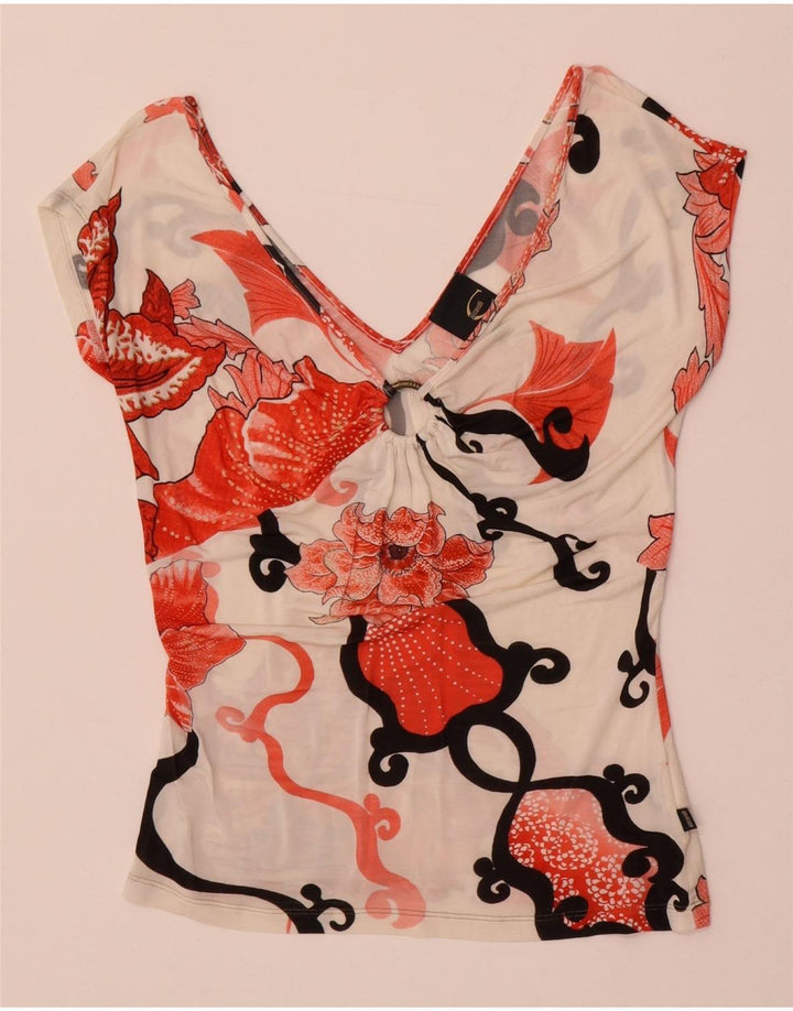 Top ženske bluze Just Cavalli UK 14 Large Off White cvjetni elastin