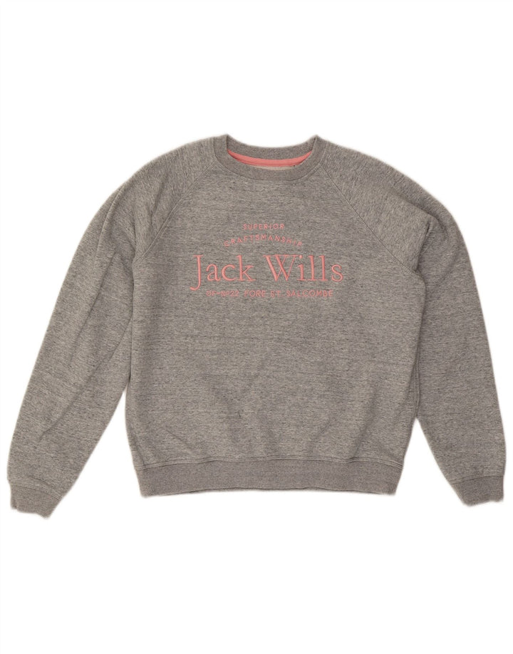 JACK WILLS Womens Oversized Graphic Sweatshirt Jumper UK 10 Small  Grey