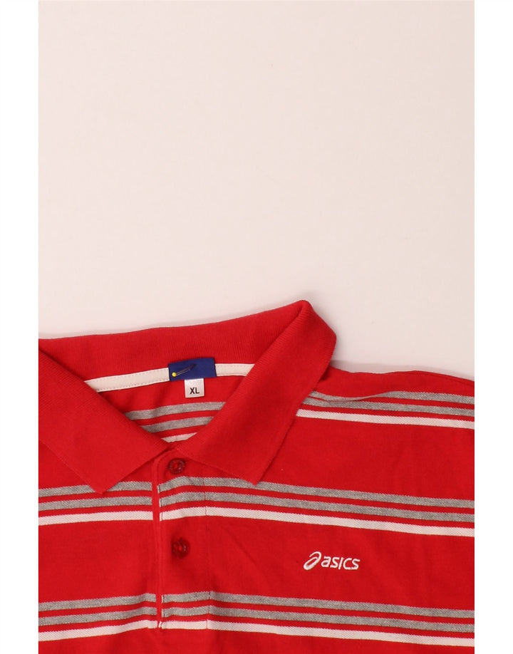 ASICS Mens Polo Shirt XL Red Striped Cotton Vintage Asics and Second-Hand Asics from Messina Hembry 