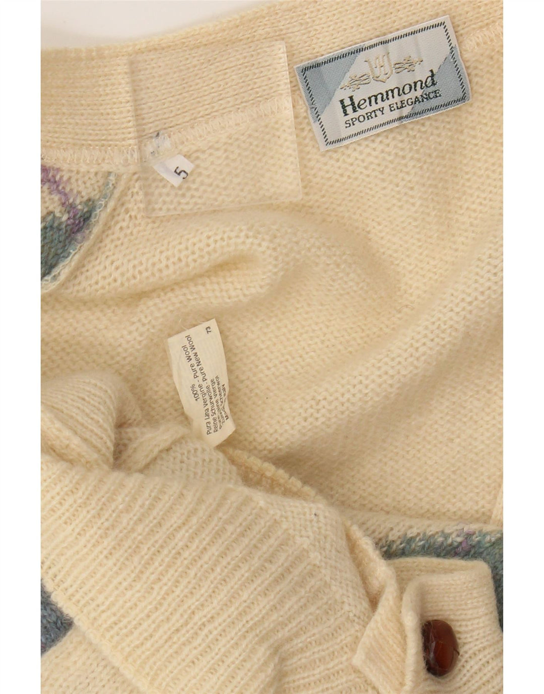 Hemmond muški kardigan pulover Large Beige Argyle/Diamond Virgin Wool