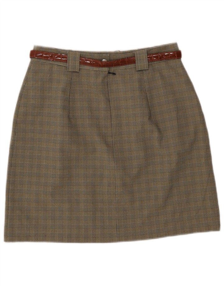 Vintage ženska suknja A-kroja IT 46 velika W28 kaki karirani poliester