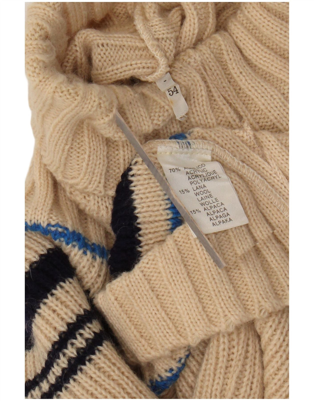 VINTAGE ženski pulover s rol izrezom UK 12 Srednje bež prugasti akril