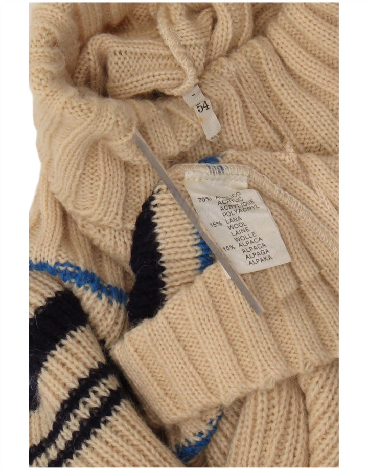 VINTAGE ženski pulover s rol izrezom UK 12 Srednje bež prugasti akril