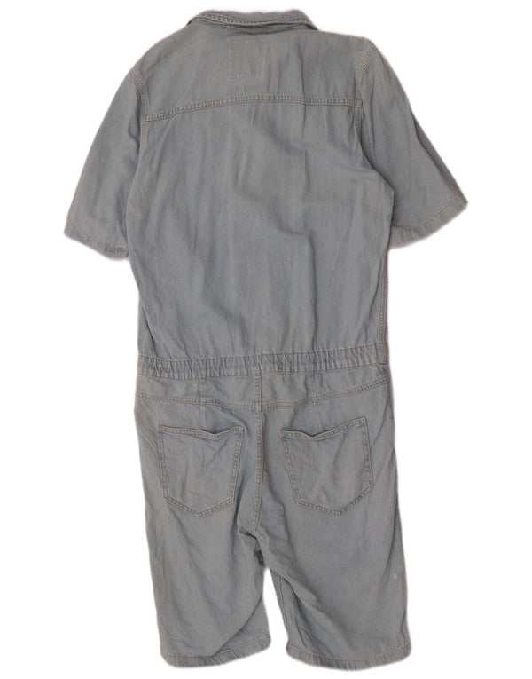 Zara Womens Short Sleeve Denim Playsuit UK 14 Large Blue Cotton