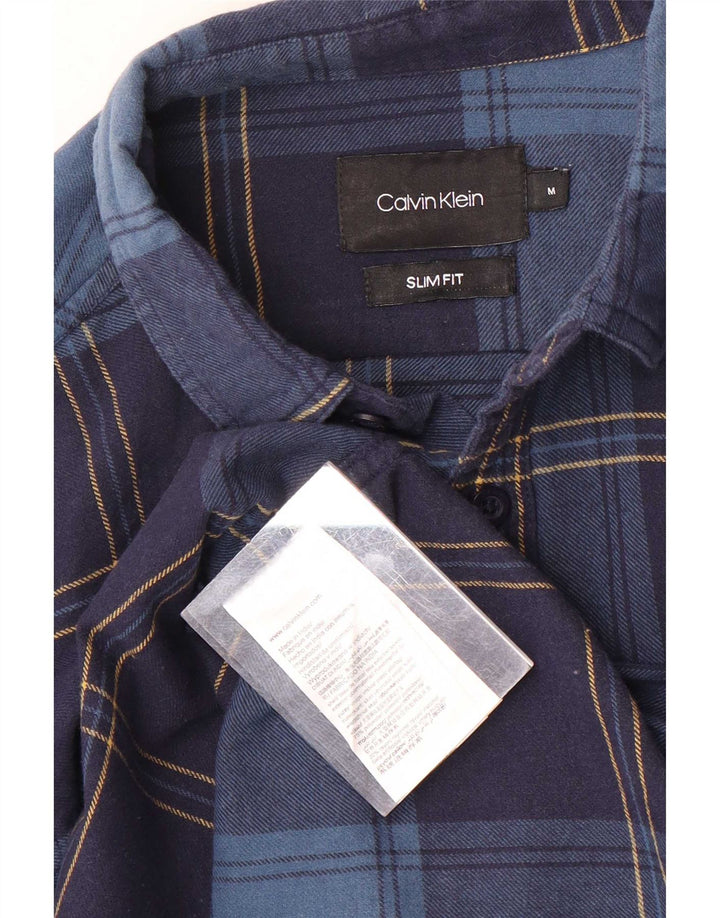 Calvin Klein muška pripijena flanelska košulja srednje plave boje od kariranog poliestera