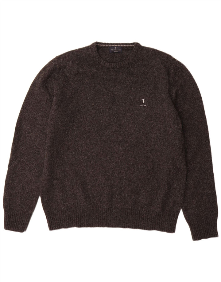 Veliki sivi vuneni pulover s okruglim izrezom Trussardi Jeans