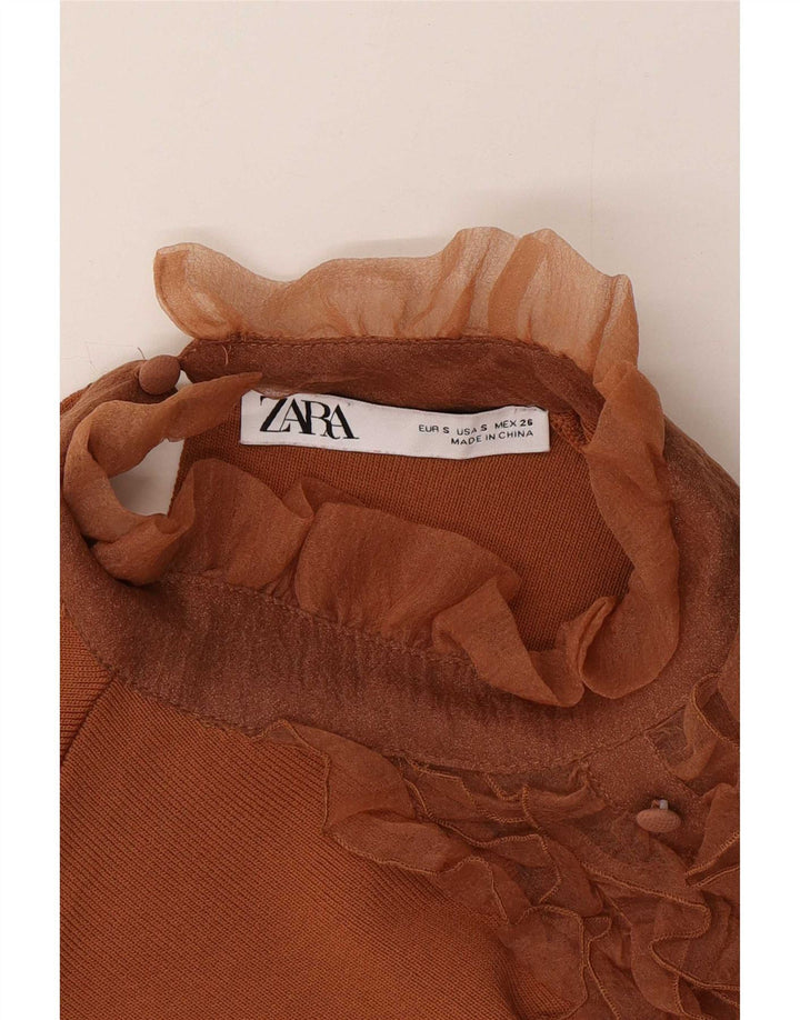Zara ženski gornji dio bluze s volanima UK 8, mali smeđi najlon