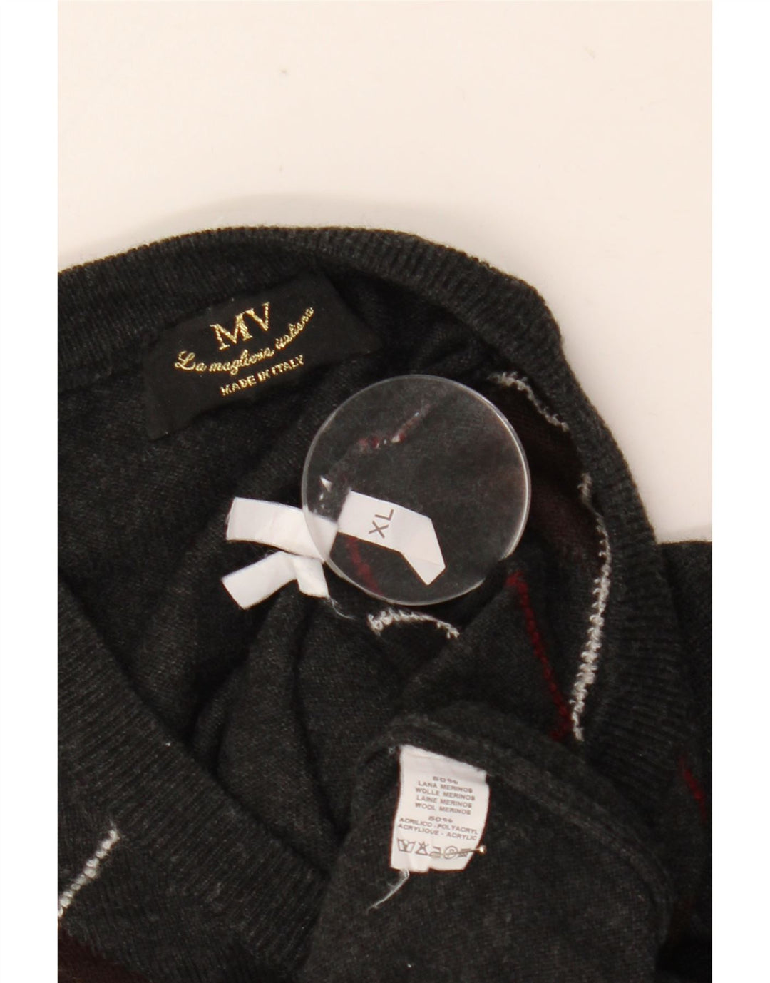 Vintage muški džemper s V-izrezom XL Siva Argyle/Dijamantna vuna