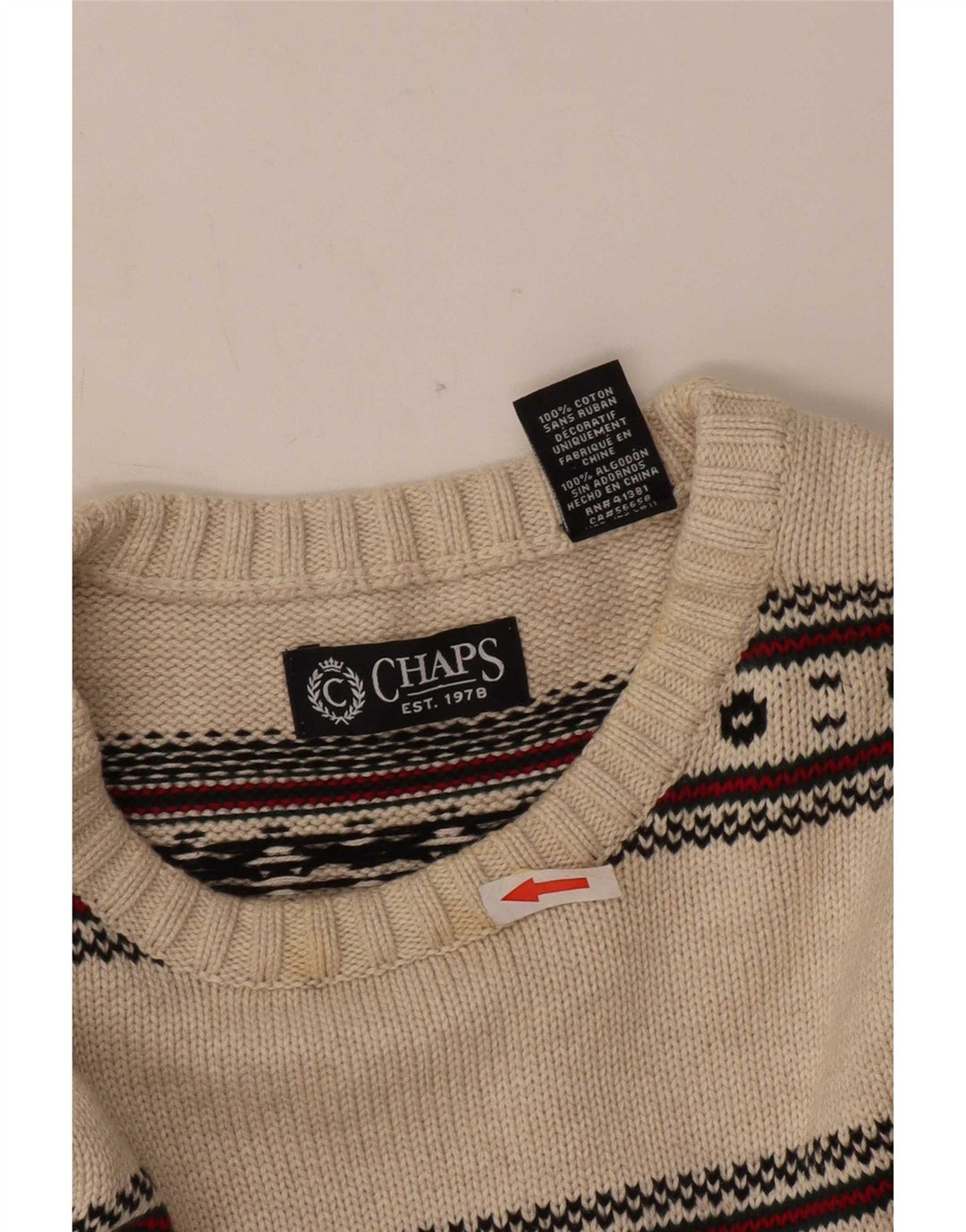 Chaps, muški džemper s okruglim izrezom, veliki bež pamuk Fair Isle