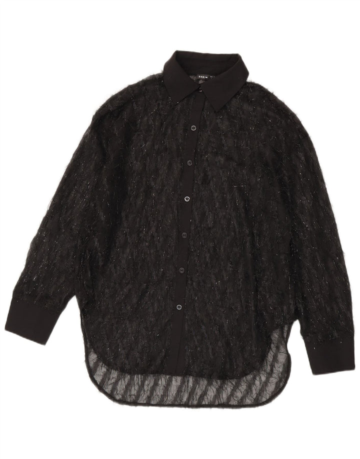 Shein ženska prozirna prevelika košulja bluza UK 10 mala crna