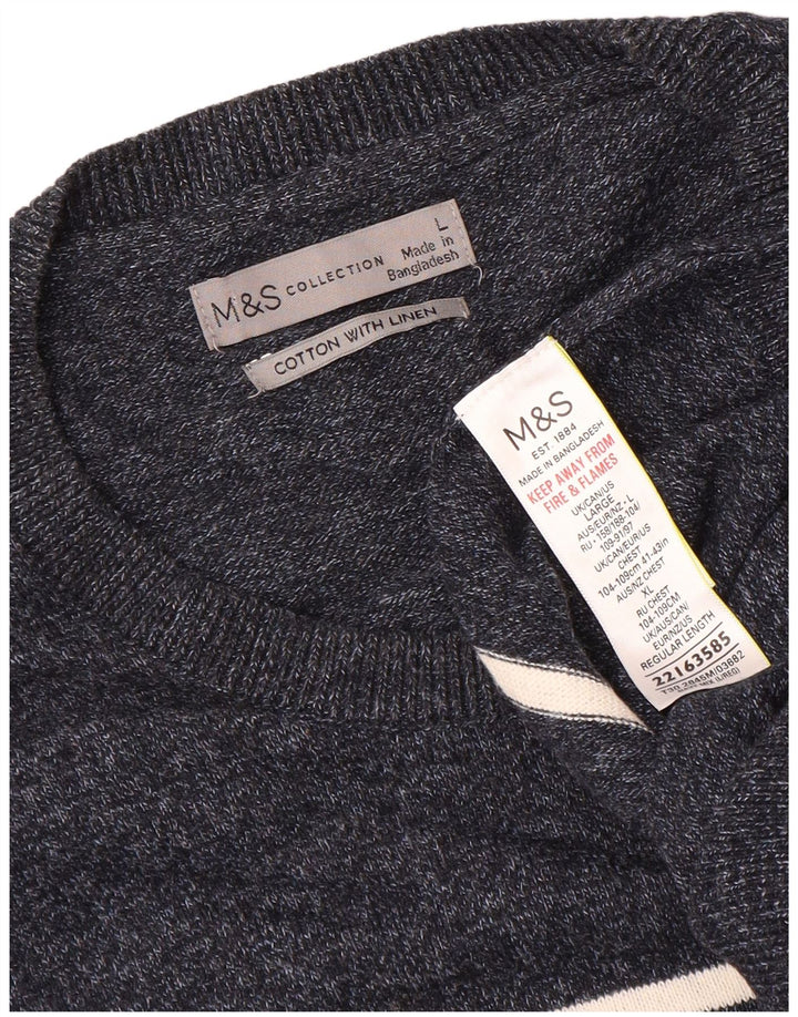 Marks & Spencer muški džemper s okruglim izrezom, veliki tamnoplavi prugasti pulover