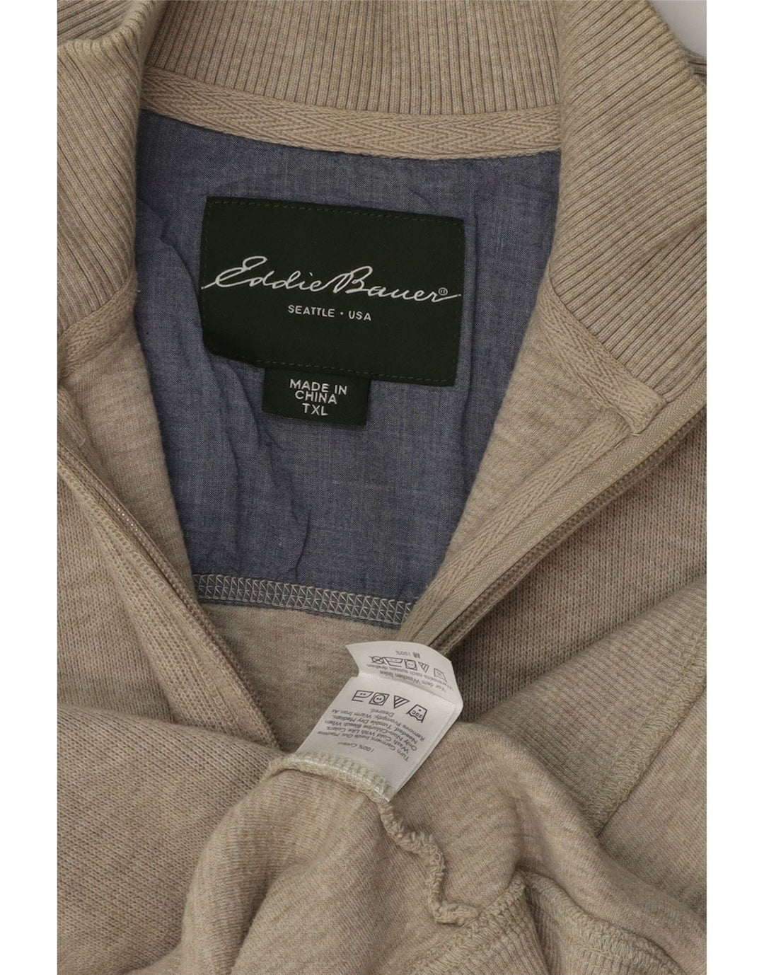 EDDIE BAUER Muški pulover s dugim izrezom XL, bež pamuk