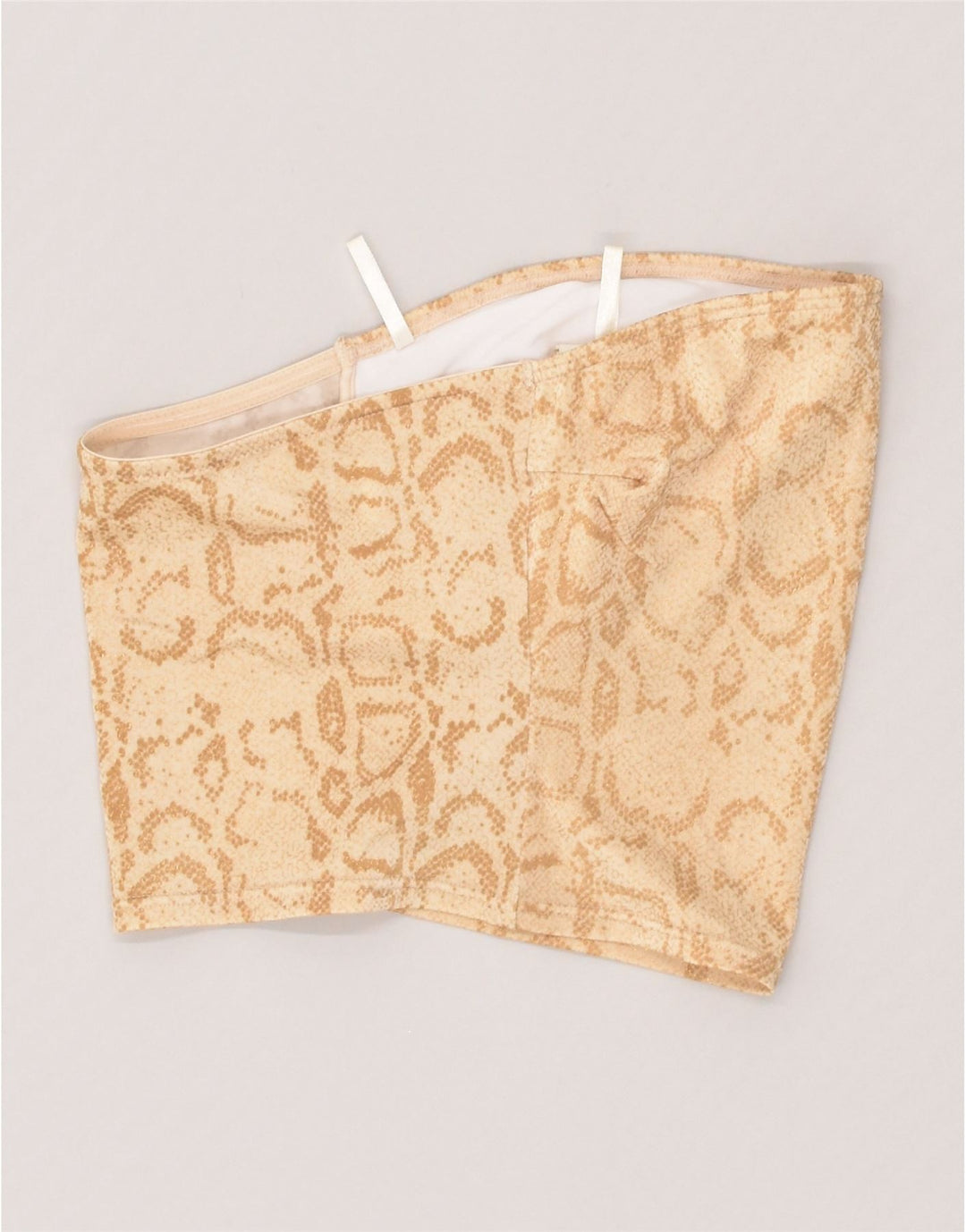 VINTAGE Womens Crop Top UK 12 Medium Beige Animal Print Polyamide Vintage Vintage and Second-Hand Vintage from Messina Hembry 