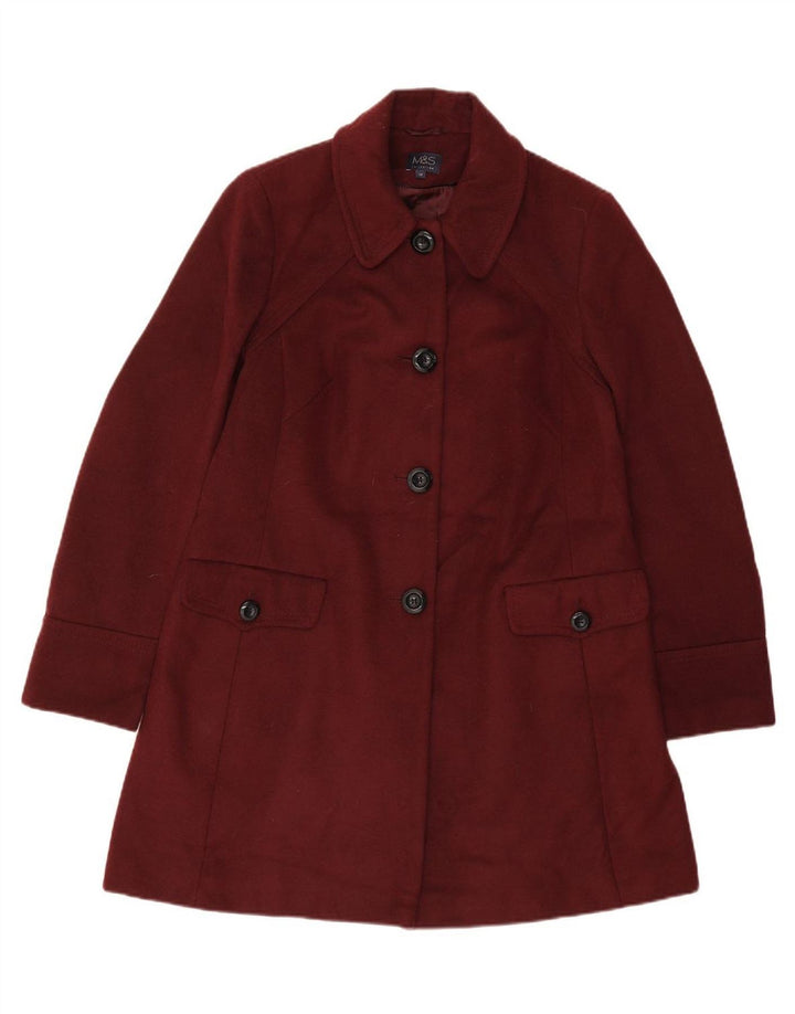 MARKS & SPENCER Womens Overcoat UK 12 Medium Burgundy Polyester