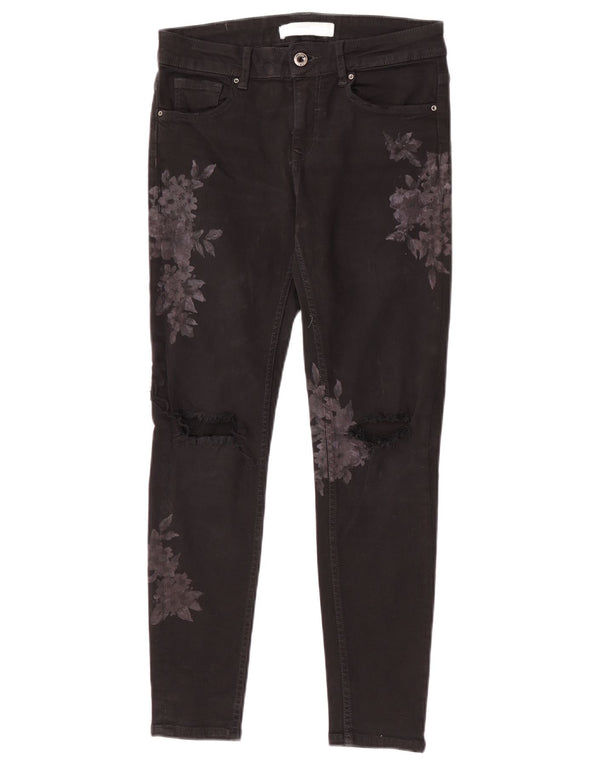 Zara ženske uske traperice s grafičkim motivima EU 36 XS W26 L26 crne cvjetne