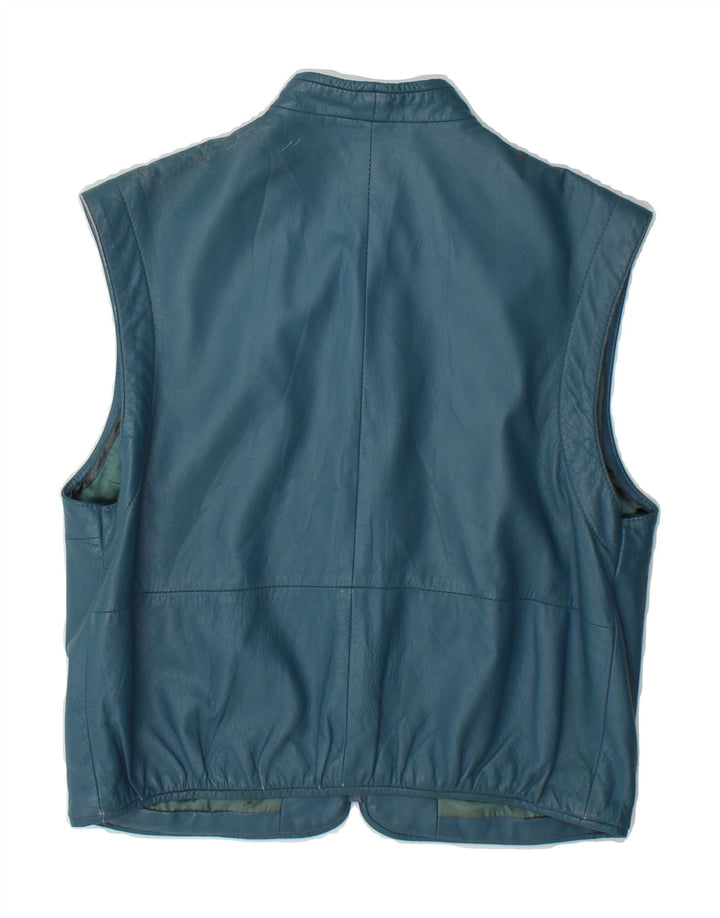 VINTAGE Womens Leather Gilet EU 40 Medium Blue Leather Vintage Vintage and Second-Hand Vintage from Messina Hembry 