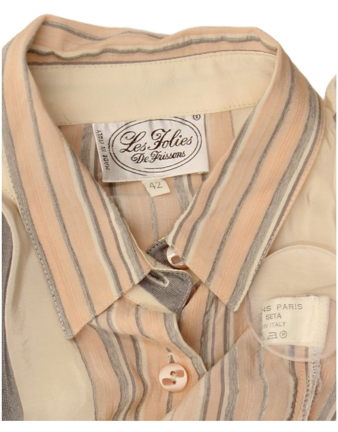 VINTAGE ženska prevelika košulja bluza IT 42 srednje bež prugasta svila