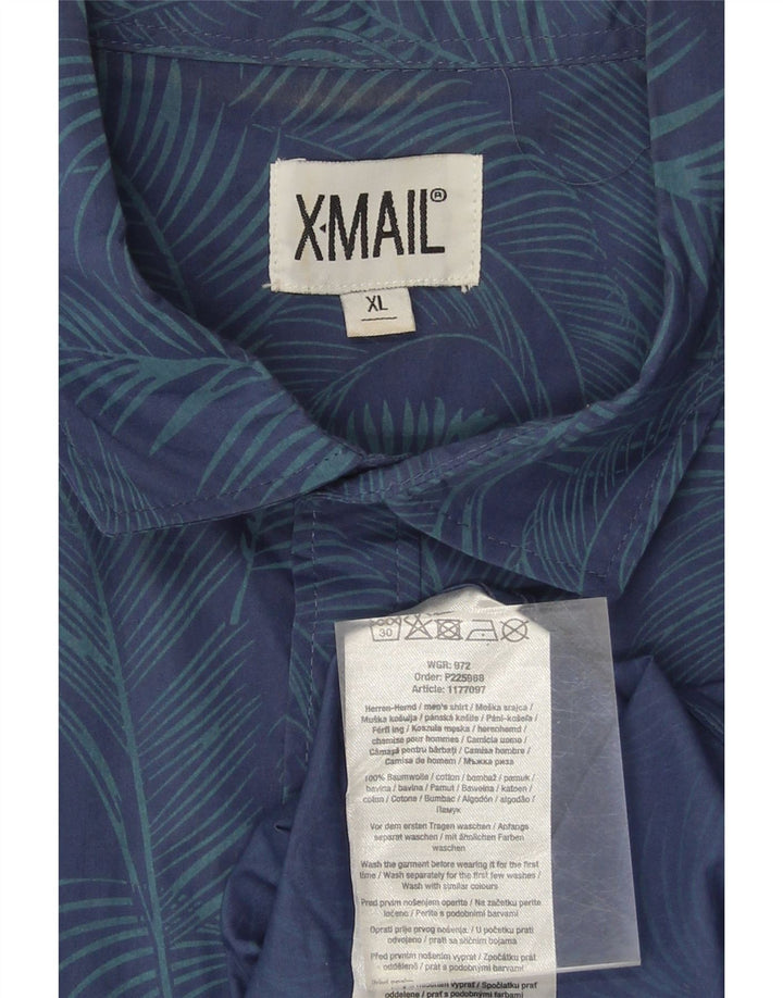 X-MAIL Mens Abstract Pattern Short Sleeve Shirt XL Navy Blue Cotton Vintage X-Mail and Second-Hand X-Mail from Messina Hembry 