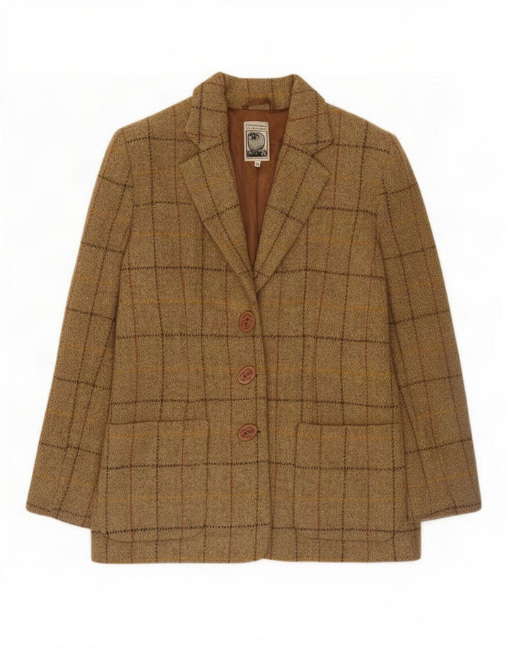 Harris Tweed Ženska jakna s 3 gumba UK 12 Srednje smeđa karirana vuna