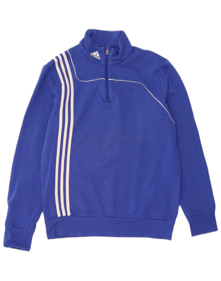 ADIDAS muška majica s izrezom na patentni zatvarač srednje plavi pamuk