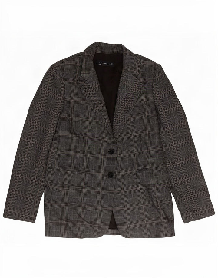 Zara ženski sako sa 2 gumba UK 10 mali sivi poliester u obliku houndstooth-a