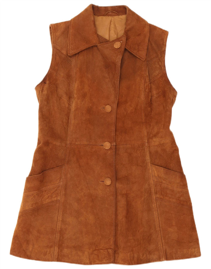 Vintage ženski kaput bez rukava od brušene kože IT 46 velika smeđa koža