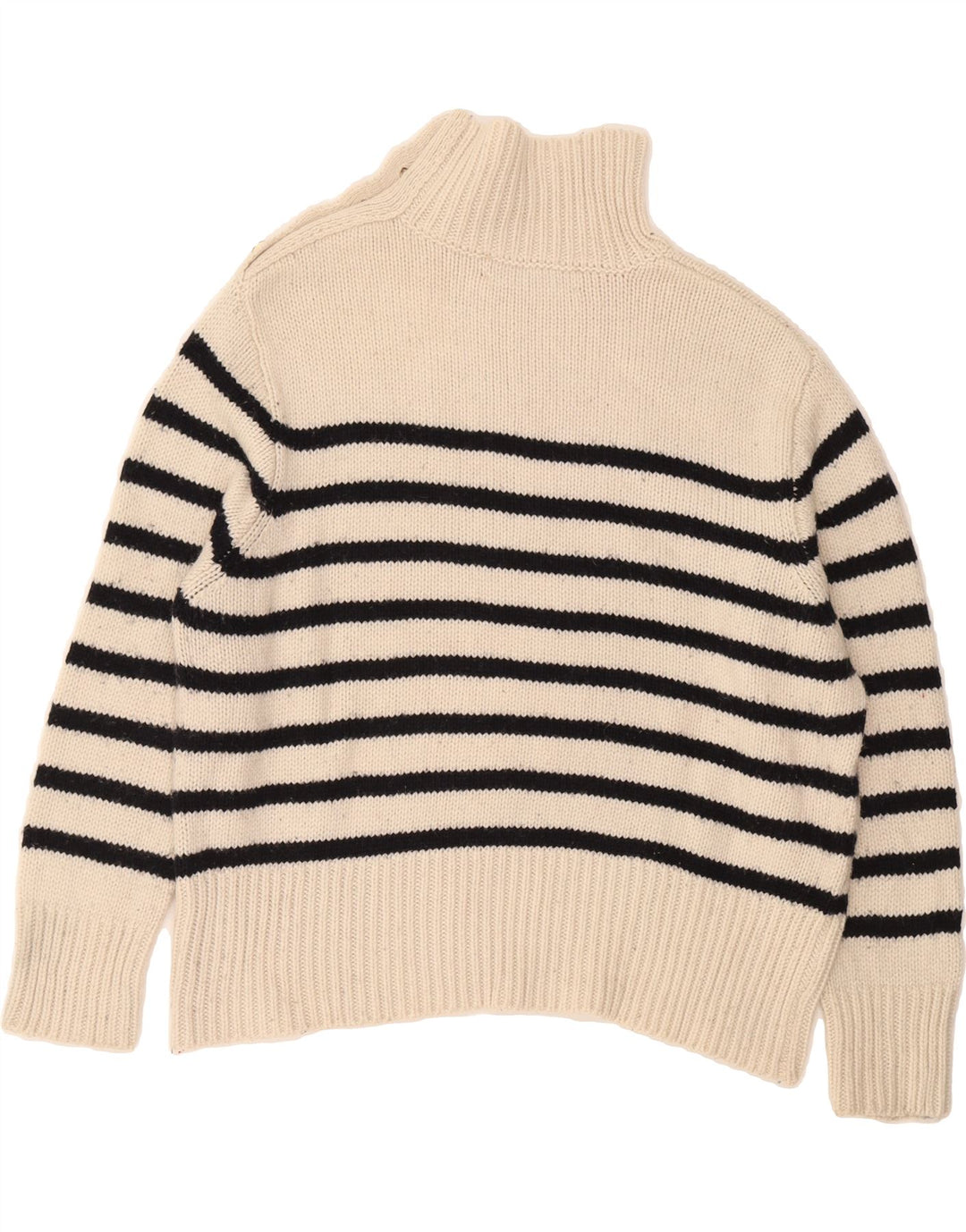 ZARA Womens Button Neck Jumper Sweater UK 10 Small Off White Striped Vintage Zara and Second-Hand Zara from Messina Hembry 
