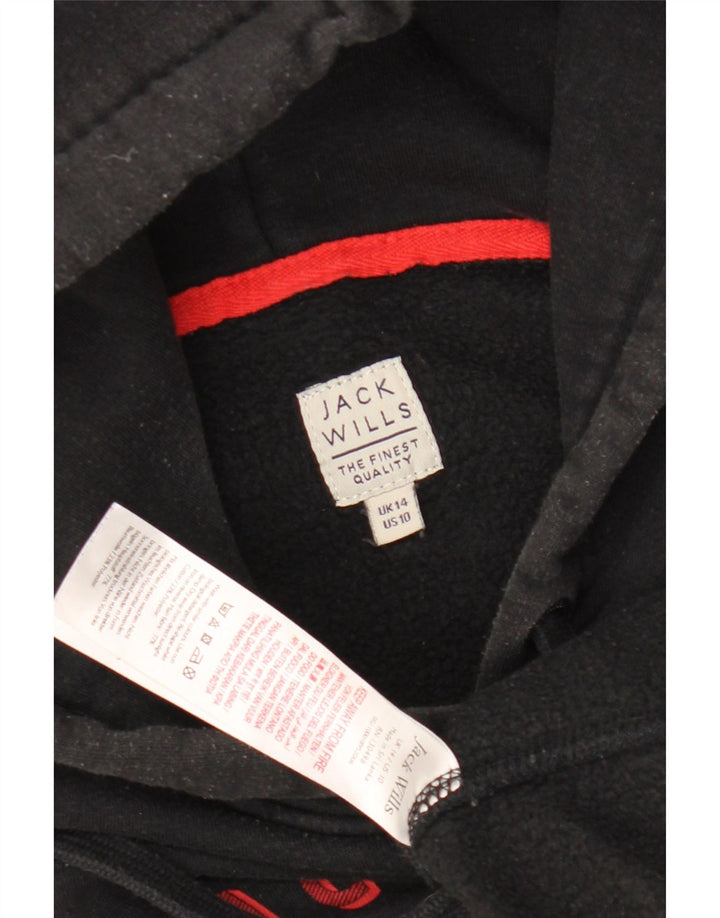 JACK WILLS Ženska majica s kapuljačom s grafičkim motivima UK 14 Veliki crni pamuk