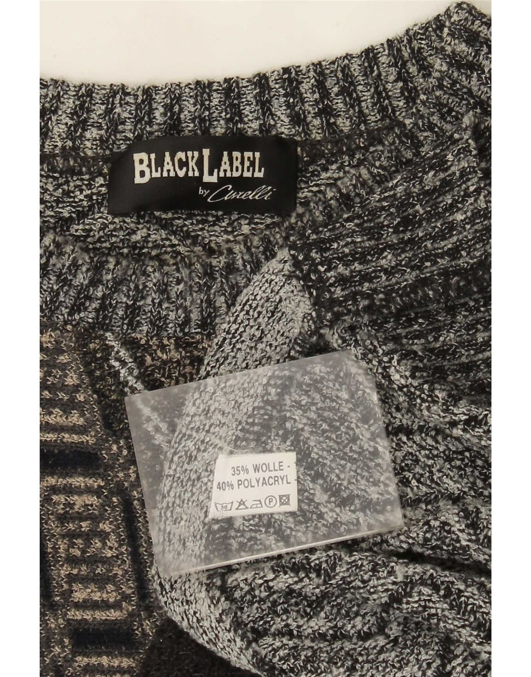 Vintage muški džemper s okruglim izrezom XL siva patchwork vuna od alpake