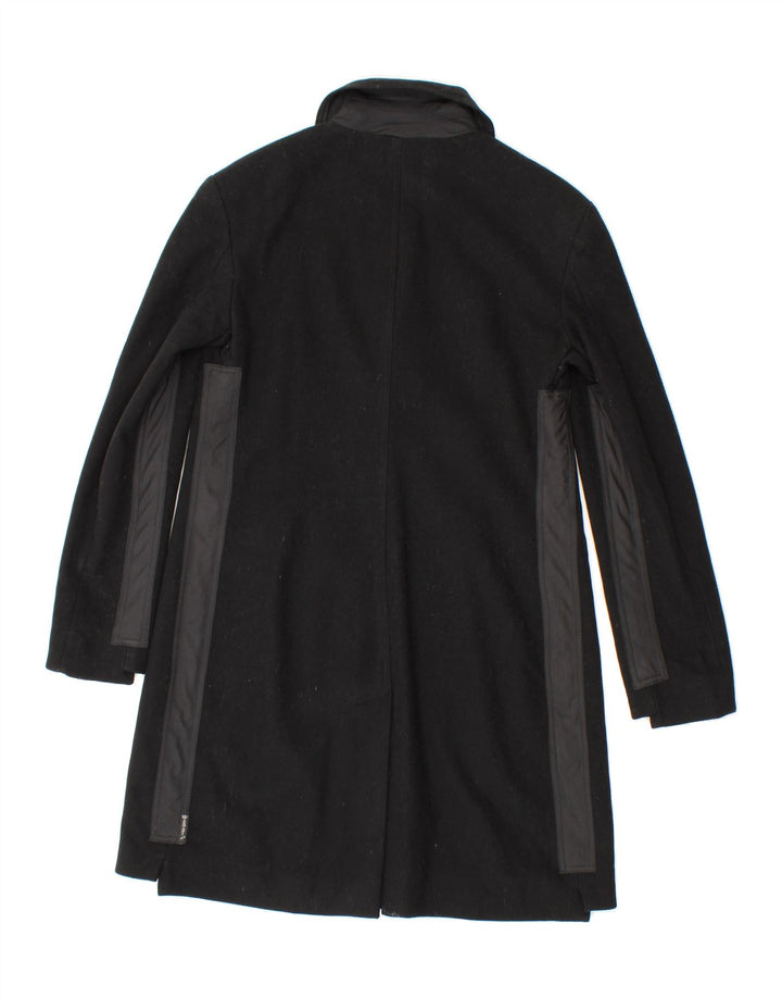 ARMANI JEANS Womens Overcoat UK 14 Medium Black Colourblock Wool Vintage Armani Jeans and Second-Hand Armani Jeans from Messina Hembry 