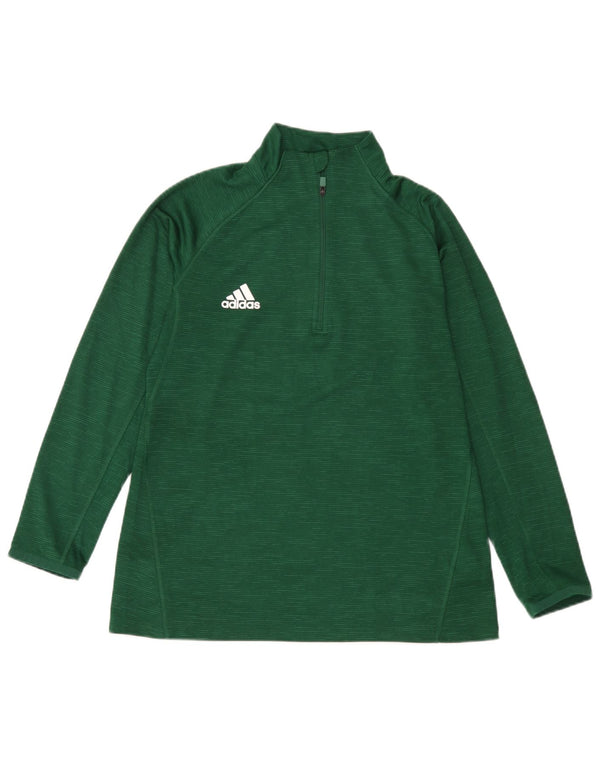 Adidas ženska majica s dugim rukavima s izrezom i patentnim zatvaračem UK 14, veliki zeleni flekasti poliester