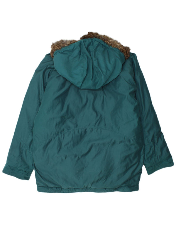 VINTAGE ženska prevelika jakna s dvostrukim crtežima UK 16 velika tirkizna