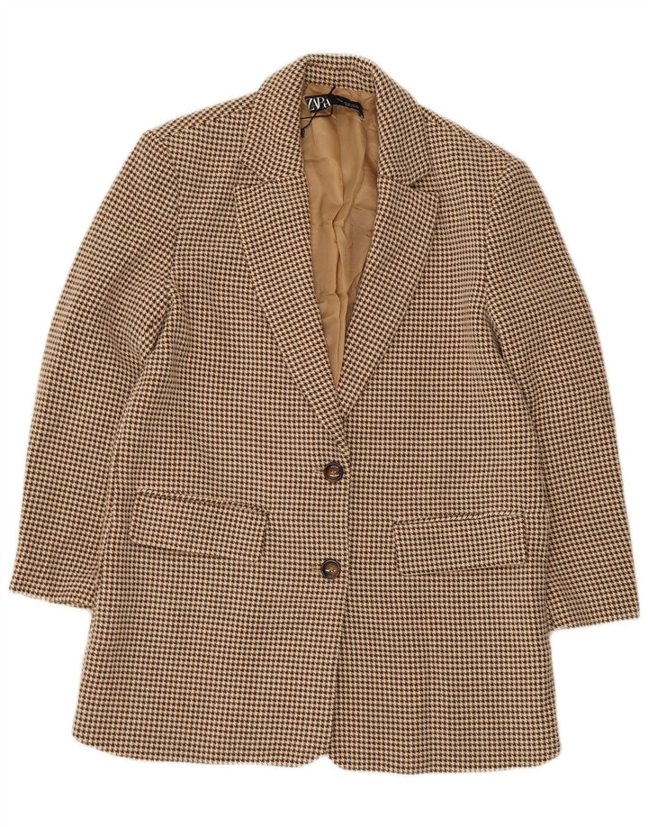 Zara ženska prekomjerna jakna sa 2 gumba UK 6 XS bež houndstooth