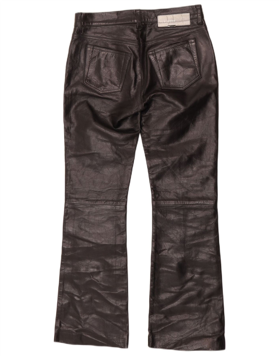 Ženske kožne hlače Iceberg Bootcut W27 L29 Crna koža