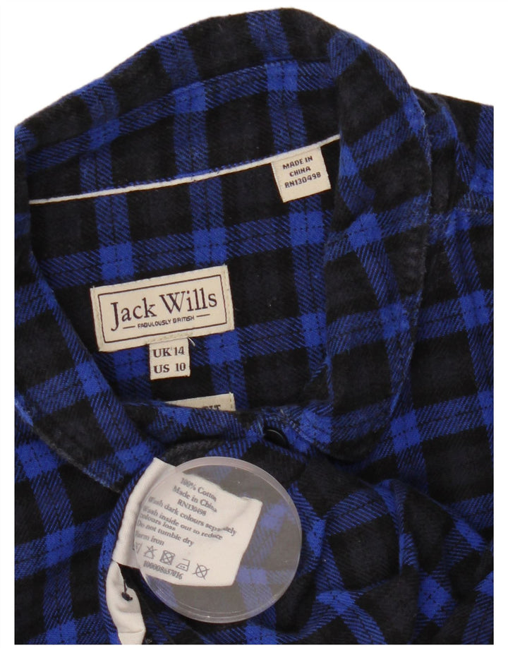 JACK WILLS Ženska flanelska košulja UK 14 Veliki tamnoplavi karirani pamuk