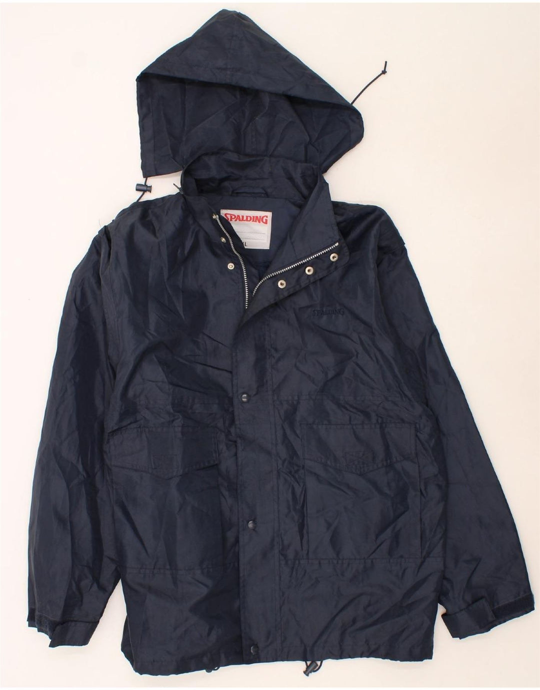 SPALDING Mens Hooded Rain Jacket UK 42 XL Navy Blue Polyamide Vintage Spalding and Second-Hand Spalding from Messina Hembry 