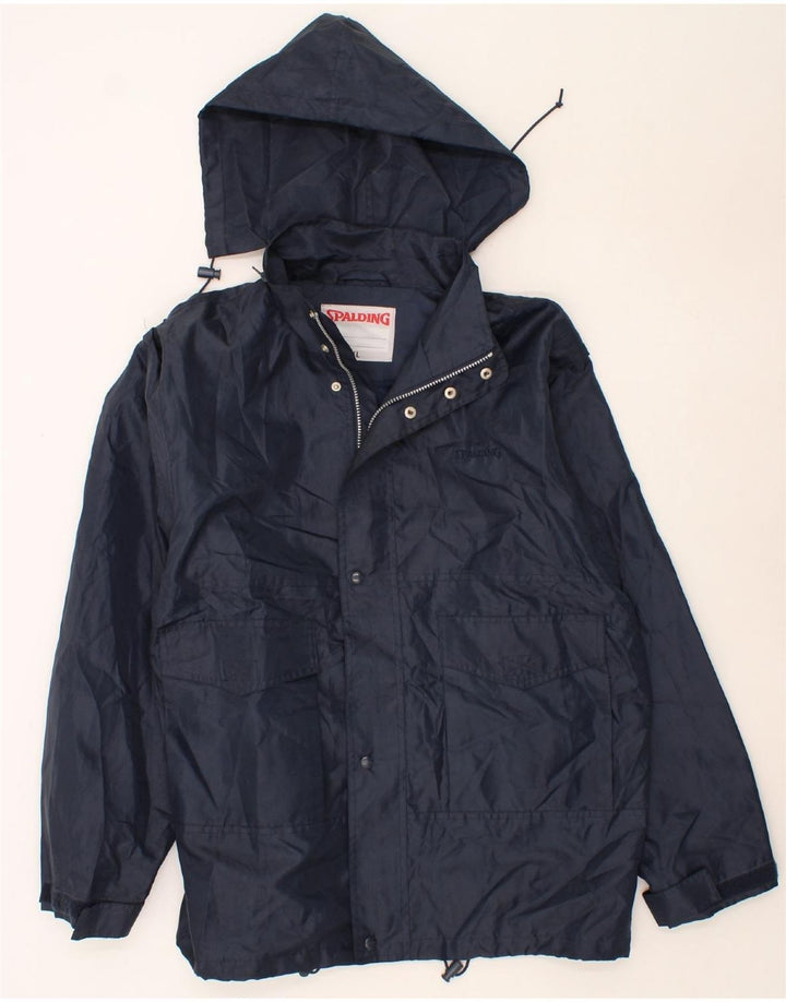 SPALDING Mens Hooded Rain Jacket UK 42 XL Navy Blue Polyamide Vintage Spalding and Second-Hand Spalding from Messina Hembry 