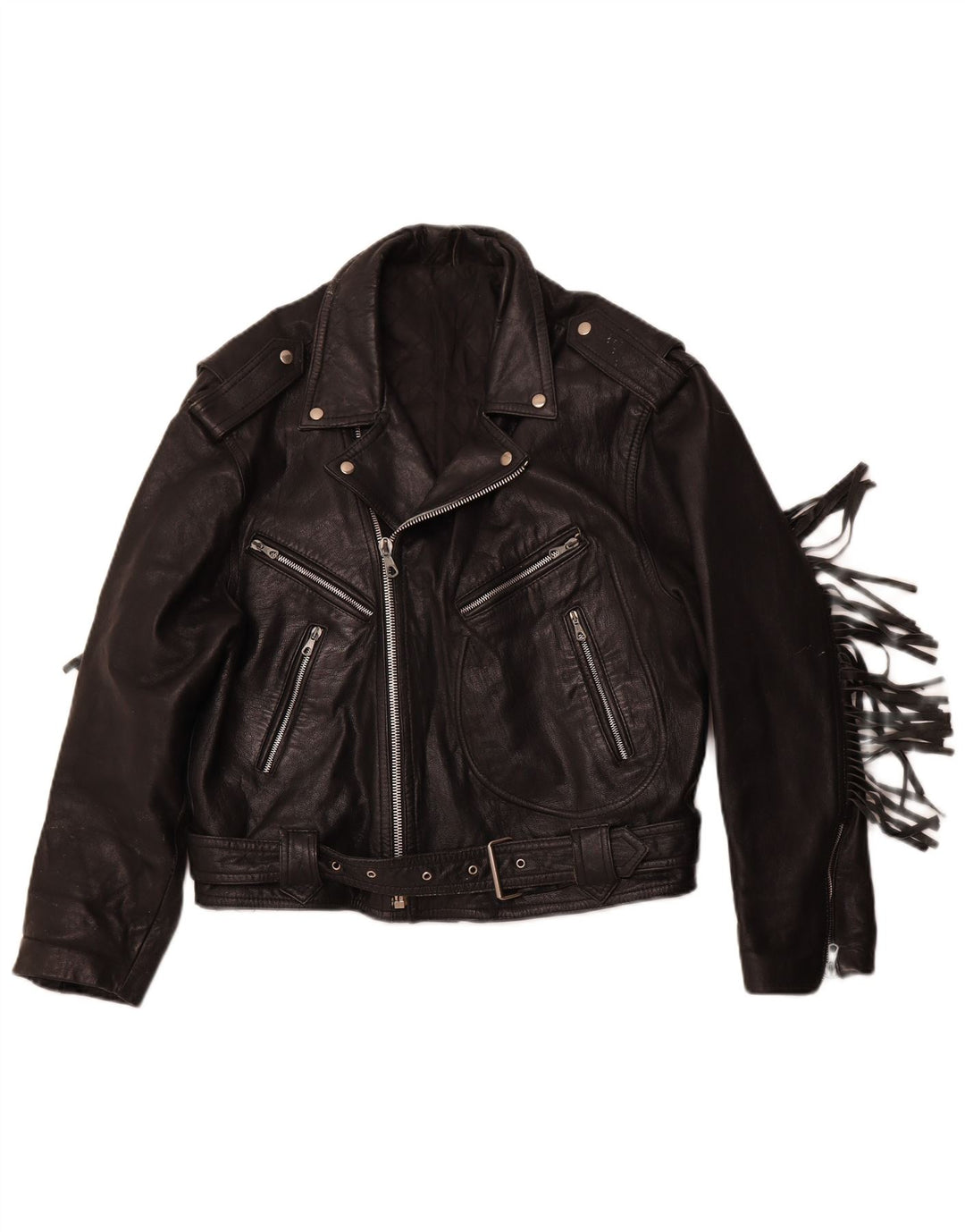 VINTAGE ženska kožna biciklistička jakna UK 14 Srednja crna koža