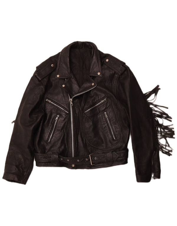 VINTAGE ženska kožna biciklistička jakna UK 14 Srednja crna koža