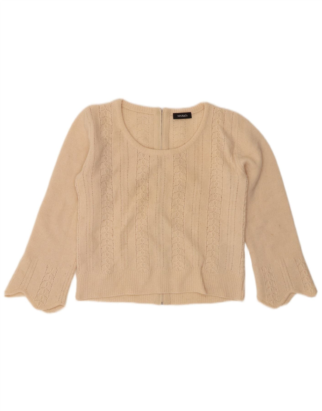 MAX & CO. Womens Crop Boat Neck Jumper Sweater UK 14 Medium Beige Wool