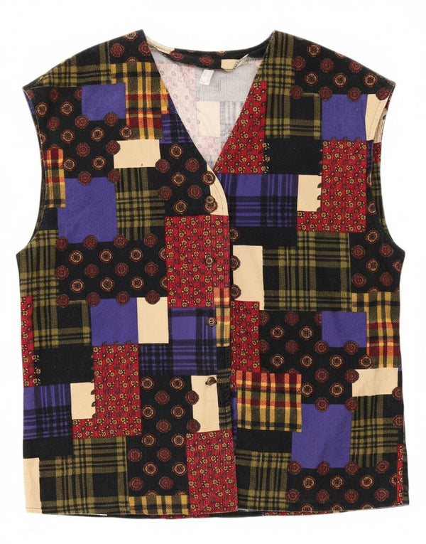 Vintage ženski prsluk od samta UK 12 srednje raznobojni patchwork