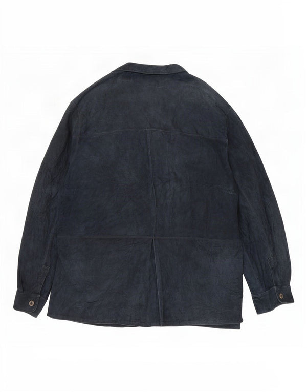 Vintage Womens Suede Jacket UK 18 XL Navy Blue Leather